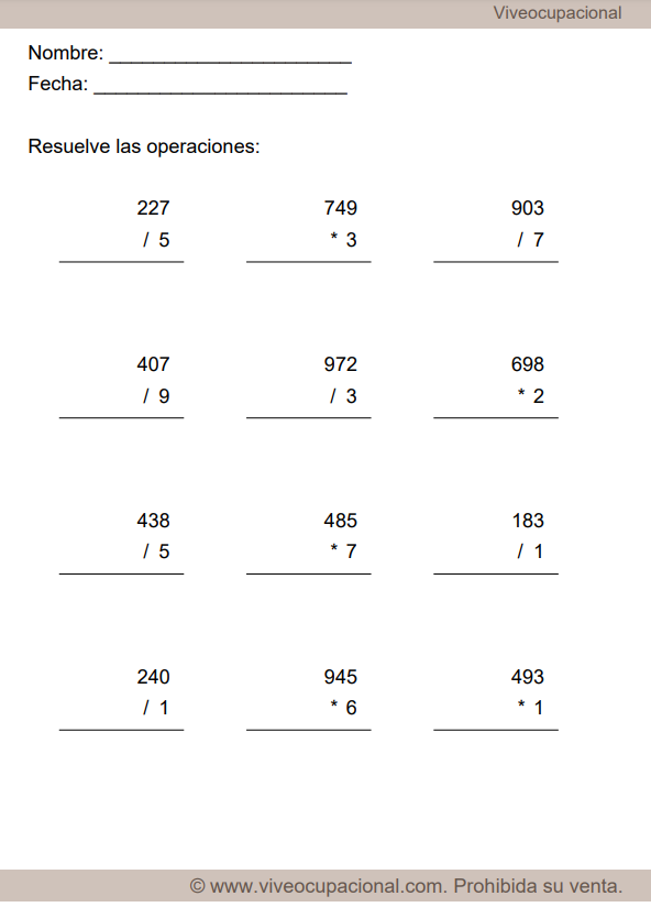 Ejercicio sencillo de multiplicaciones y divisiones.