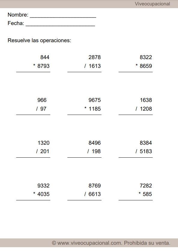 Ejercicio complejo de multiplicaciones y divisiones.